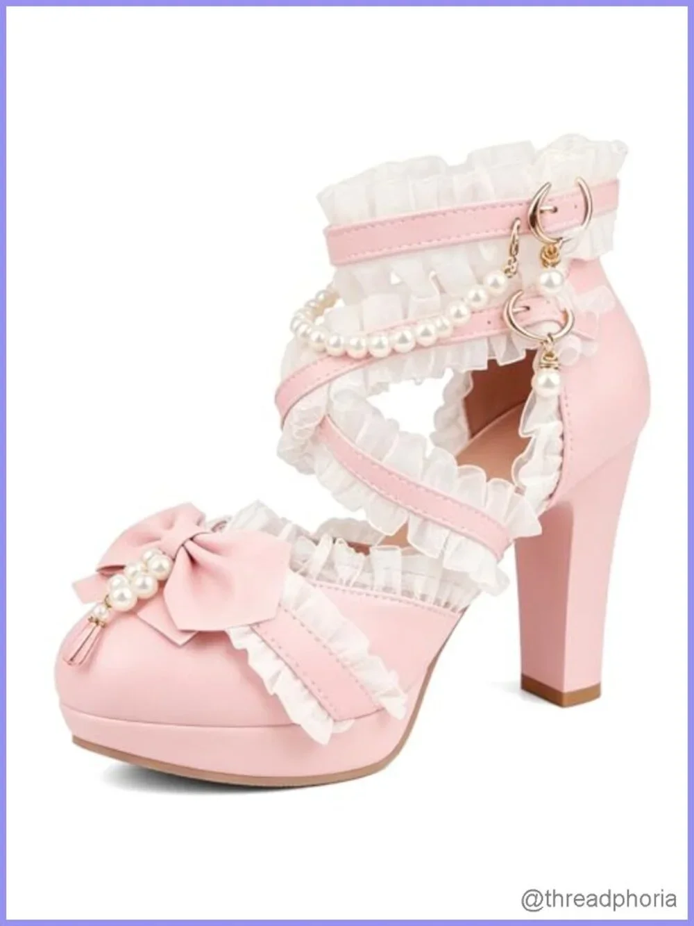 Lolita Mary Jane Platform Heels Bow Pearl Pumps Dress Shoes